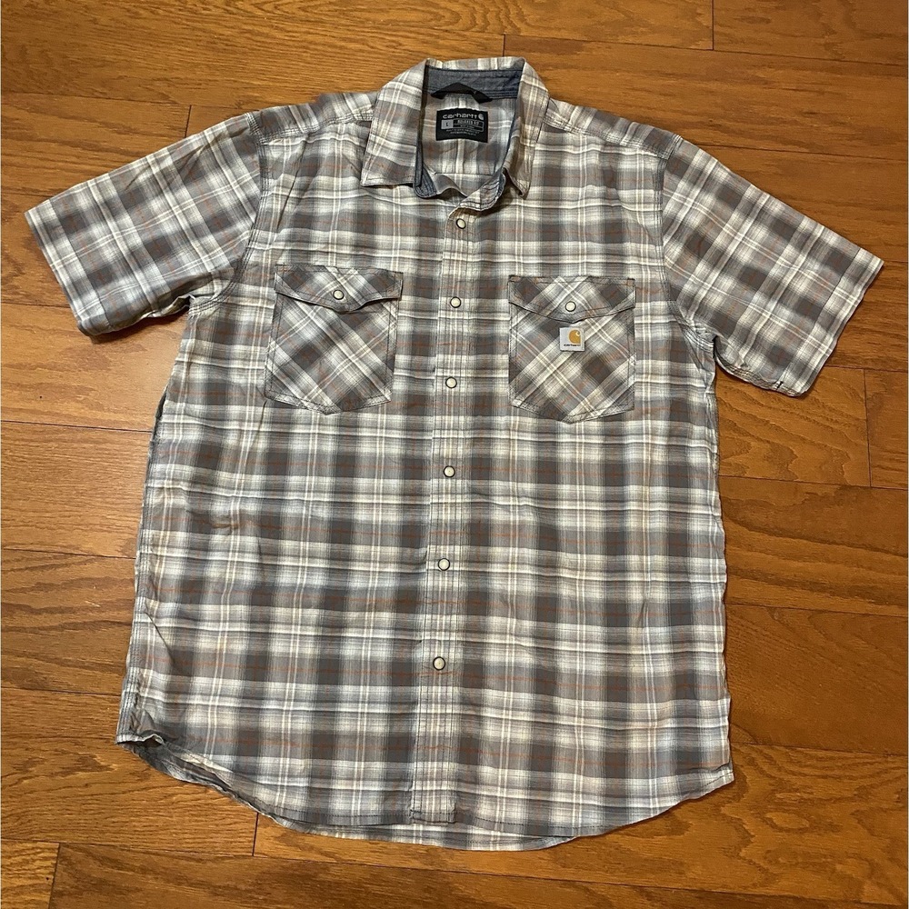 Carhartt Pearl Snap Shirt Mens Large Plaid Western Button Up Relaxed Excellent C